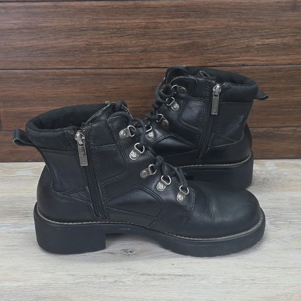 VNTG 90s/Y2K Harley-Davidson Women Leather Ankle LaceUp Riding Moto Boots SZ 10 - Picture 2 of 16